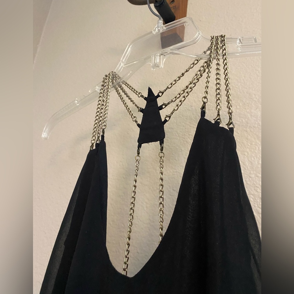 Audrey 90s Black Chain Strap Babydoll Mini Dress